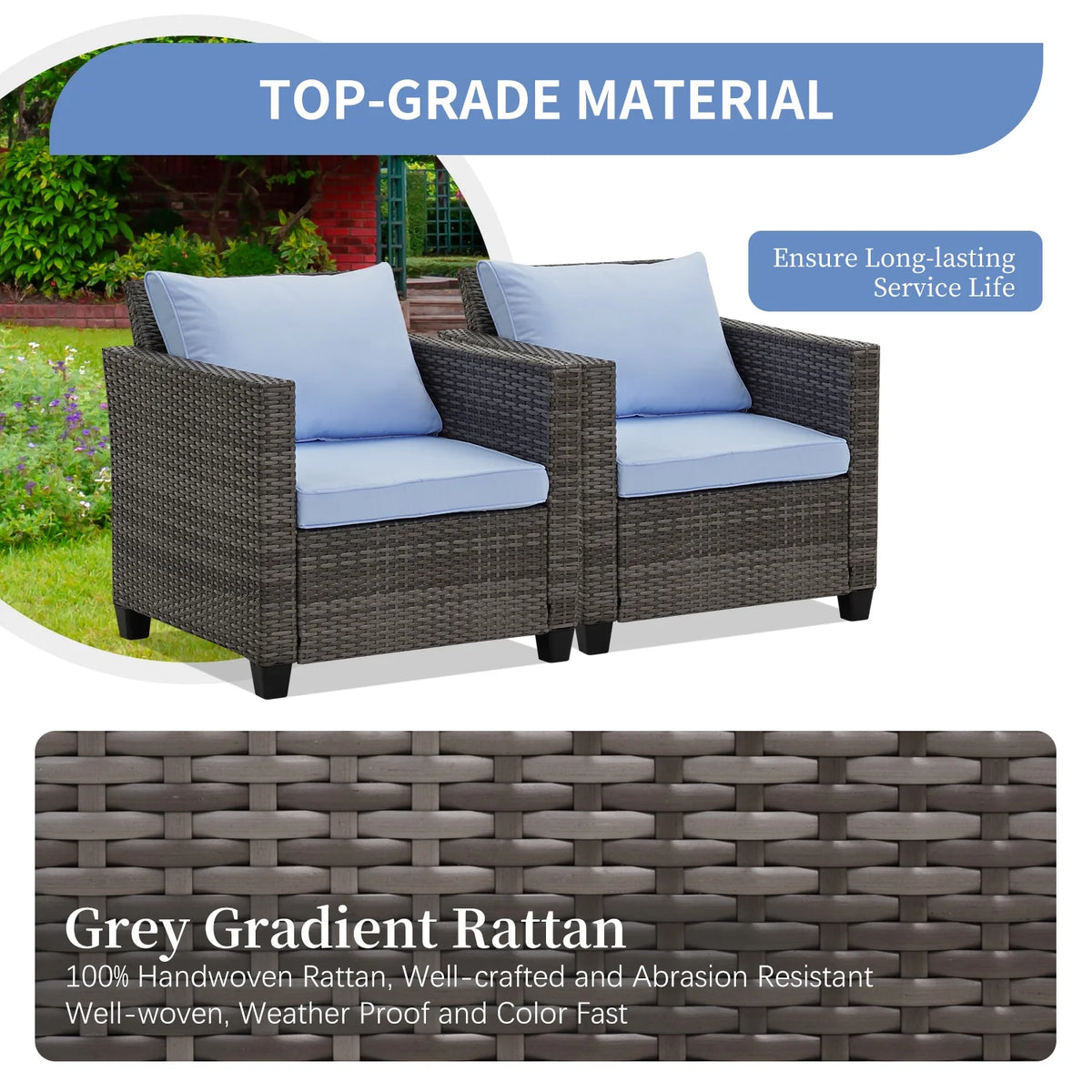 Blue Rattan Wicker Single Chairs I596886