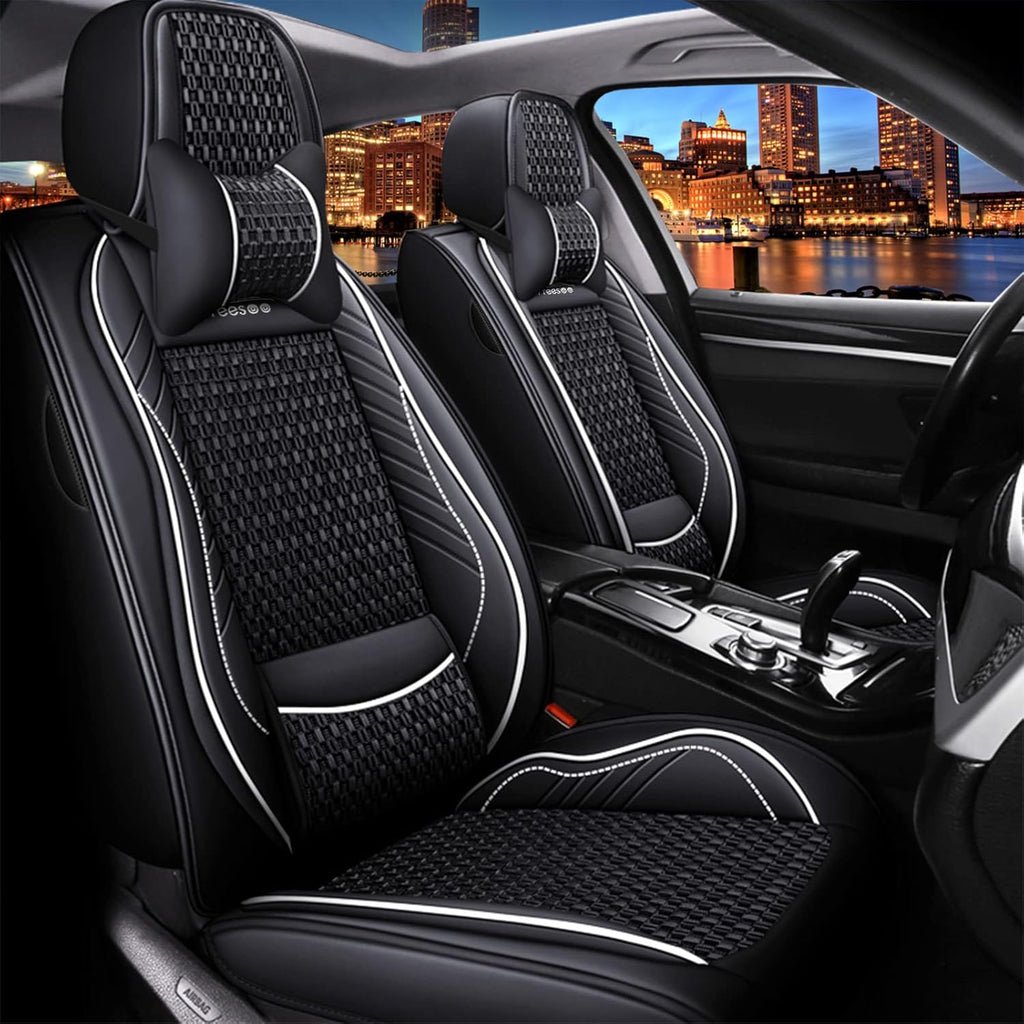 Black Red 9 Leather Car Seat Covers Full Set Q701943