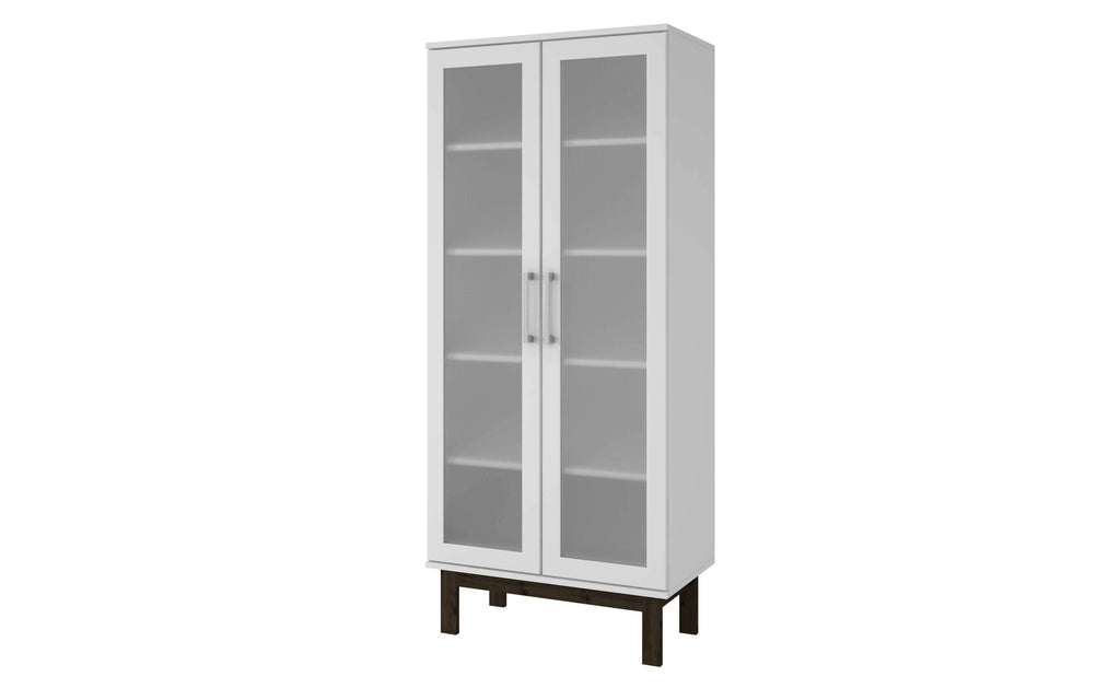 White 5-Shelf Bookcase with Wooden Legs J107