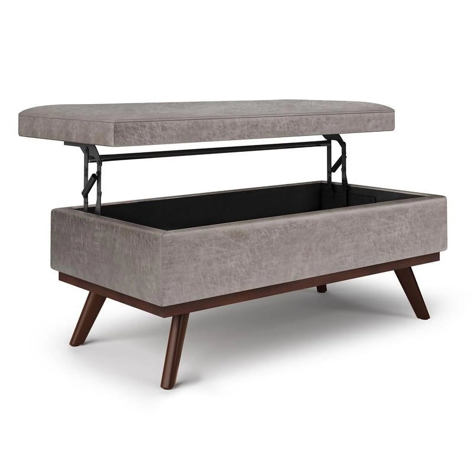 Distressed Grey Faux Leather Lift Top Storage Ottoman P25146
