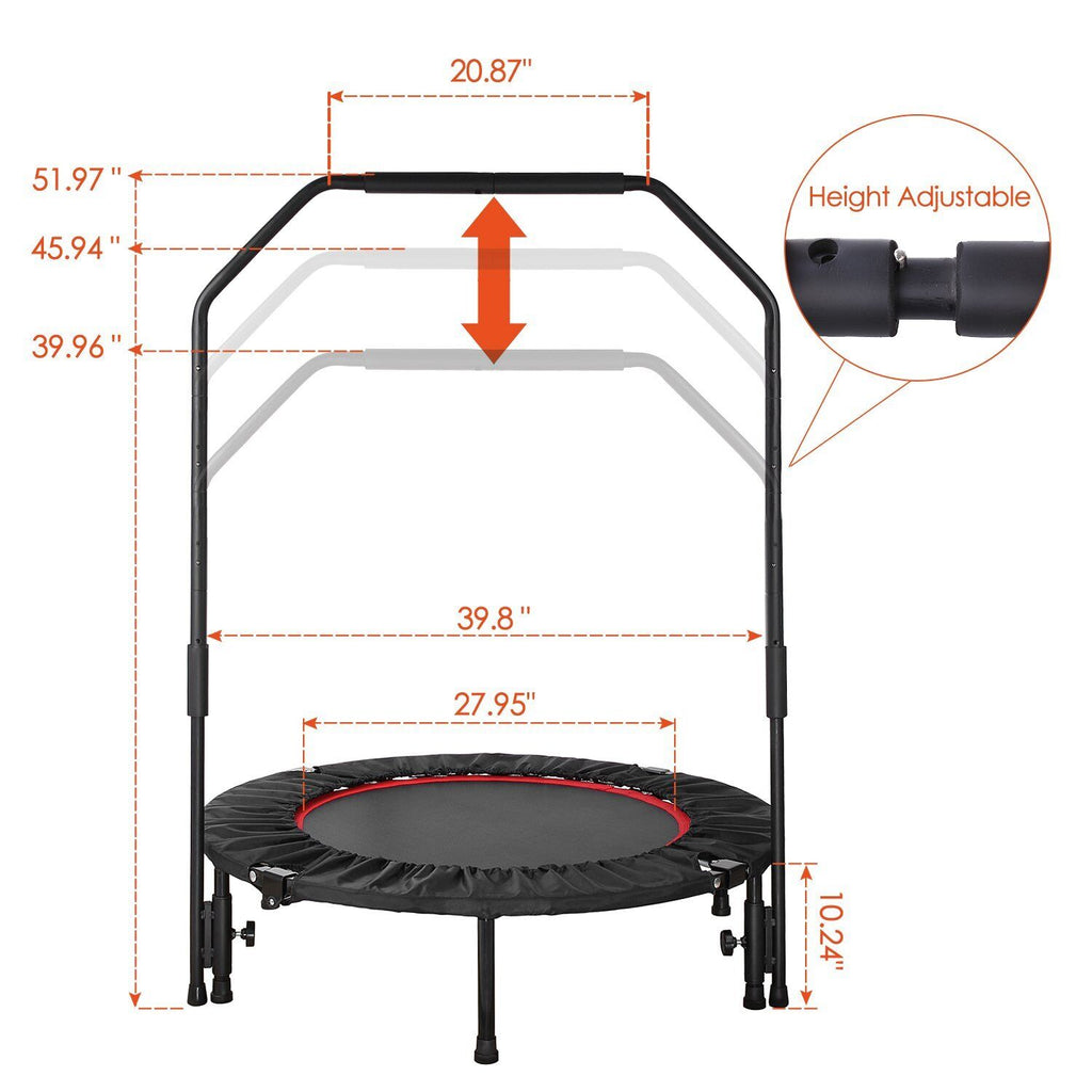Foldable Fitness Trampoline with 3-Level Adjustable Foam Handrail F7892