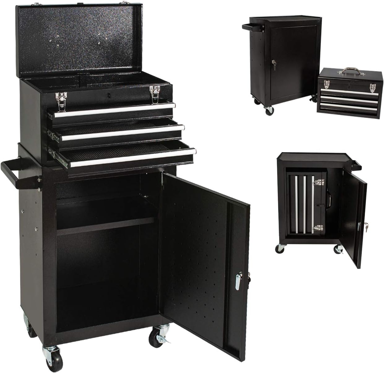 Black & Red Rolling Tool Chest with 3 Drawers J809632