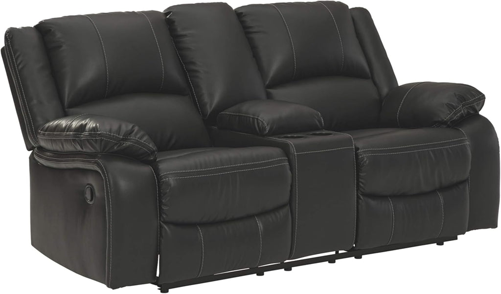Black Faux Leather Double Reclining Loveseat with Storage Console Q441