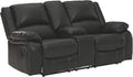 Black Faux Leather Double Reclining Loveseat with Storage Console Q441