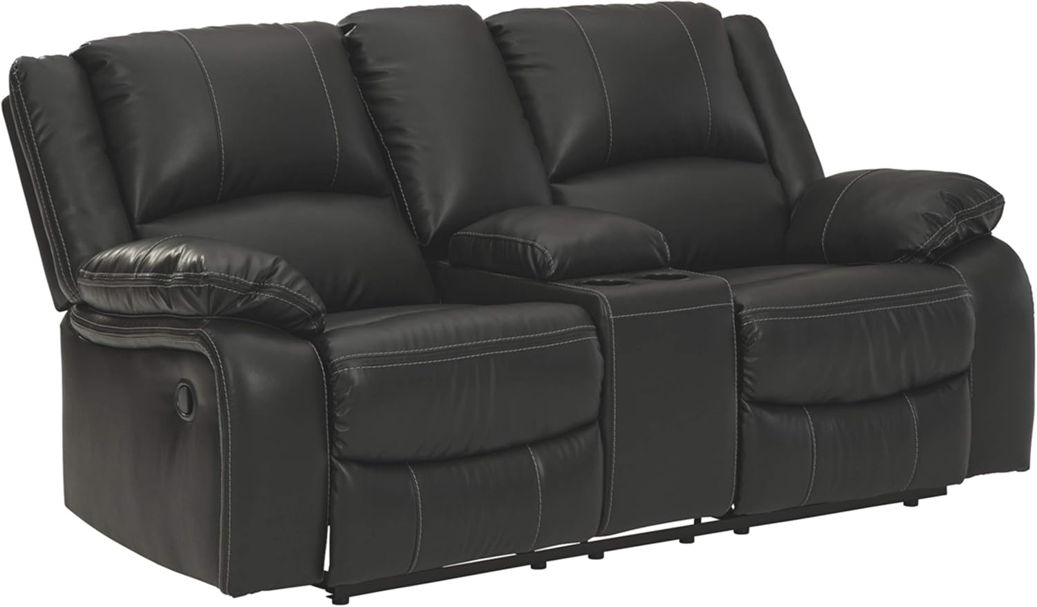 Black Faux Leather Double Reclining Loveseat with Storage Console Q441