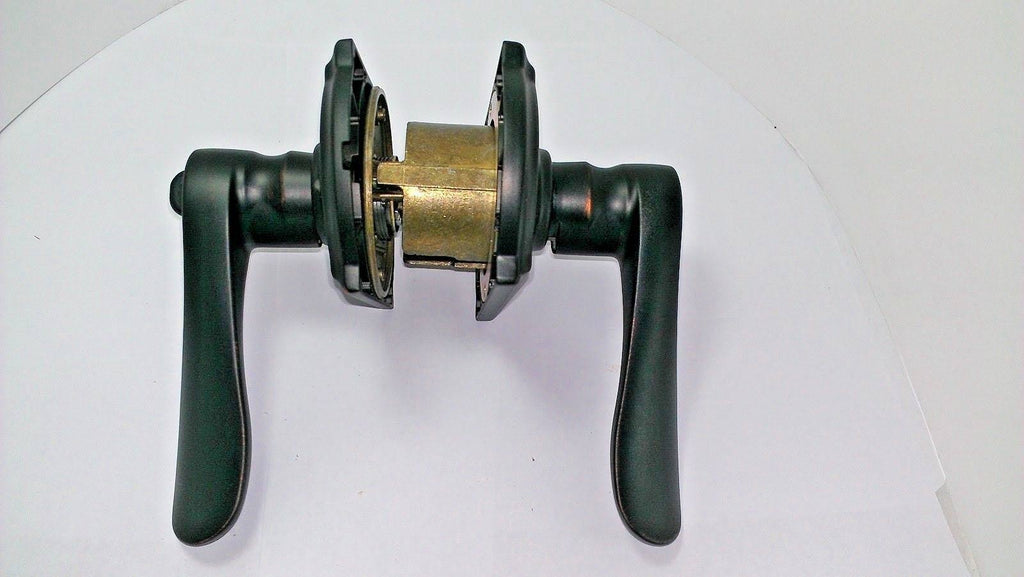 Champagne Camelot Rose Keyed Entry Lock with Latch and Strike, Aged Bronze Finish P9806