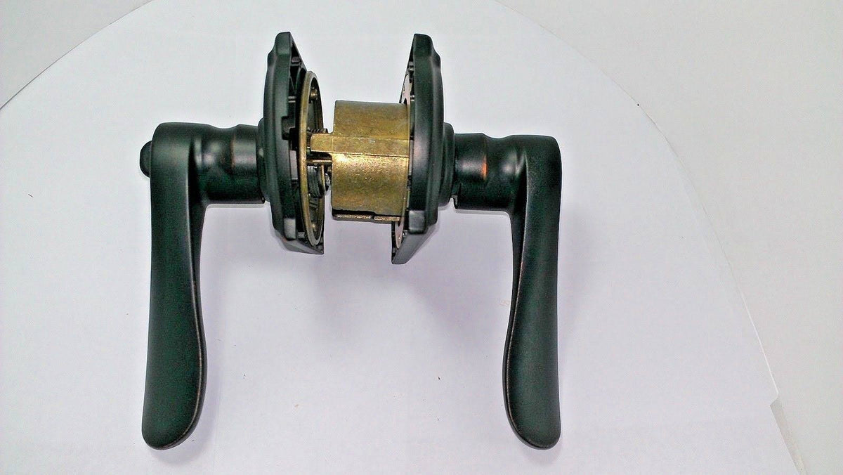 Champagne Camelot Rose Keyed Entry Lock with Latch and Strike, Aged Bronze Finish P9806