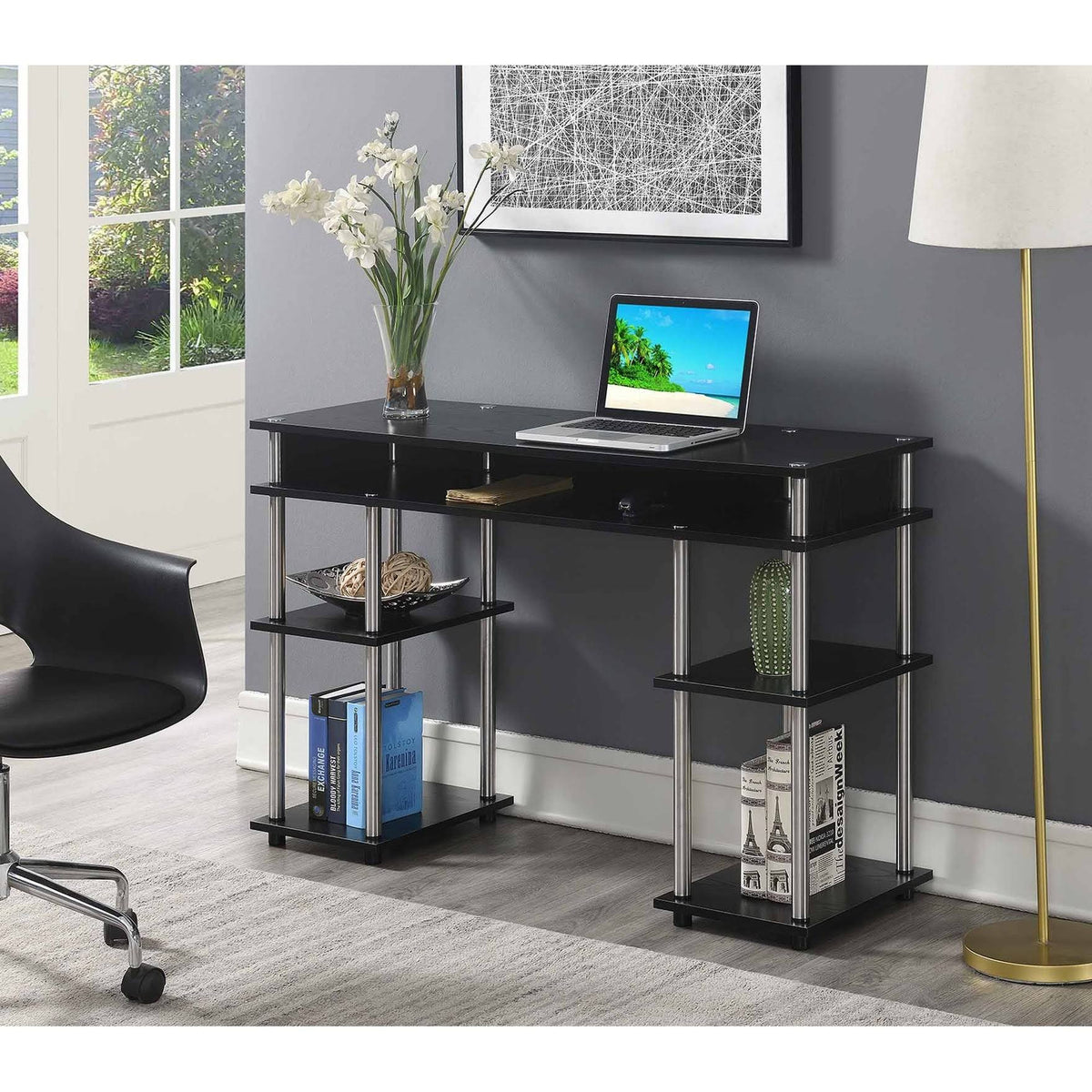 Faux Birch Student Desk with Shelves N46217