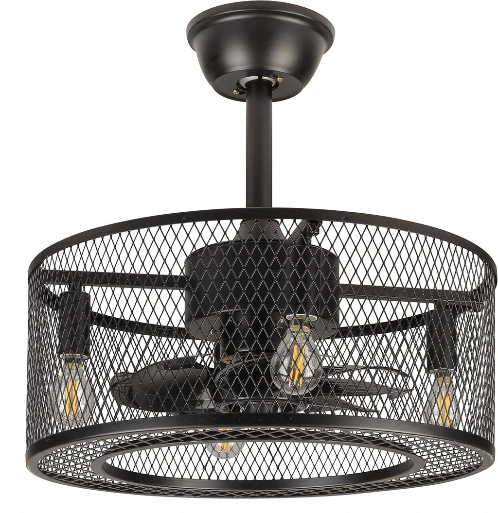 Black Industrial Caged Ceiling Fan with Remote Control I46024