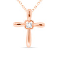 14K Rose Gold Diamond Cross Necklace Pendant, 18 Inch Chain A4872