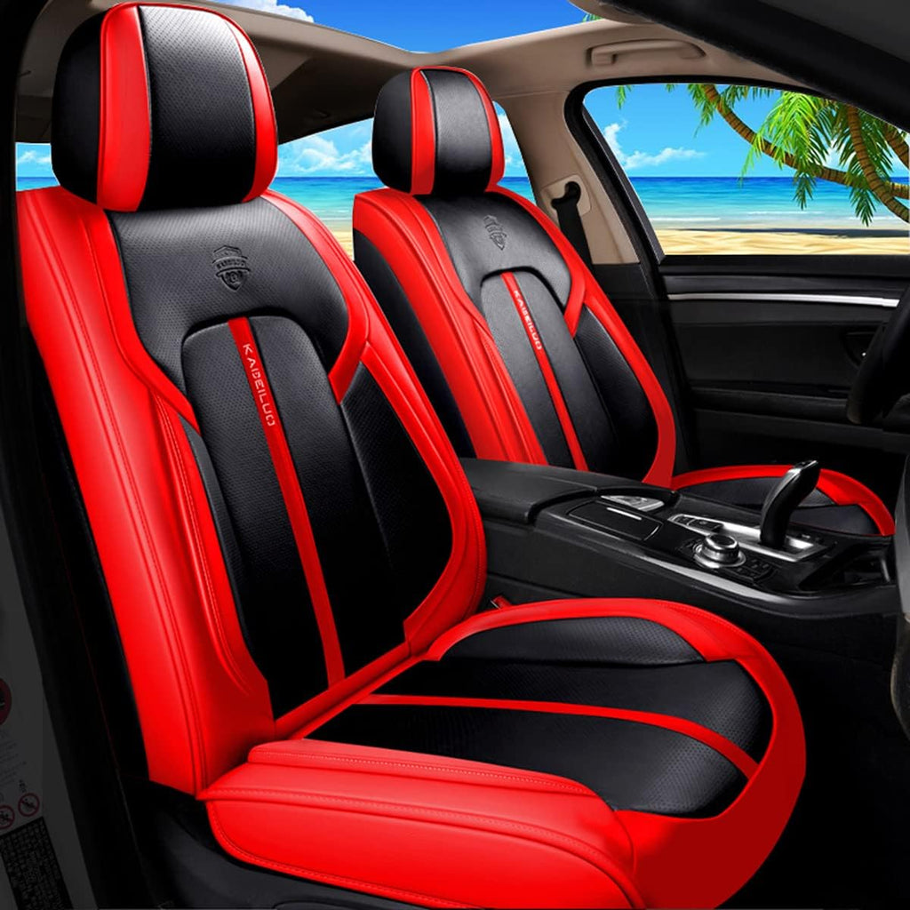 Red & Black Leather Car Seat Covers 5 Seats Full Set F941961