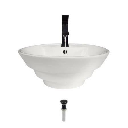 Vitreous China Circular Vessel Bathroom Sink with Faucet and Overflow B767