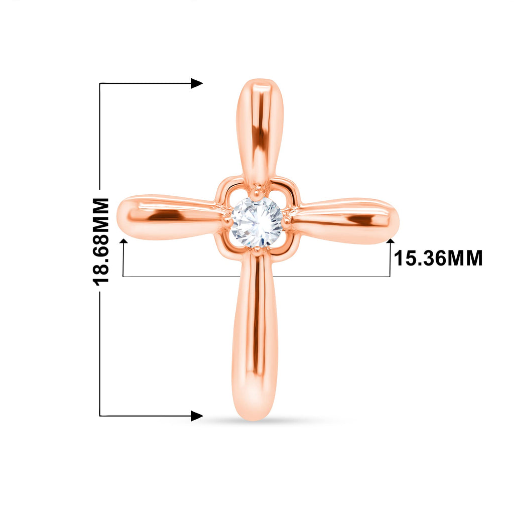 14K Rose Gold Diamond Cross Necklace Pendant, 18 Inch Chain A4872