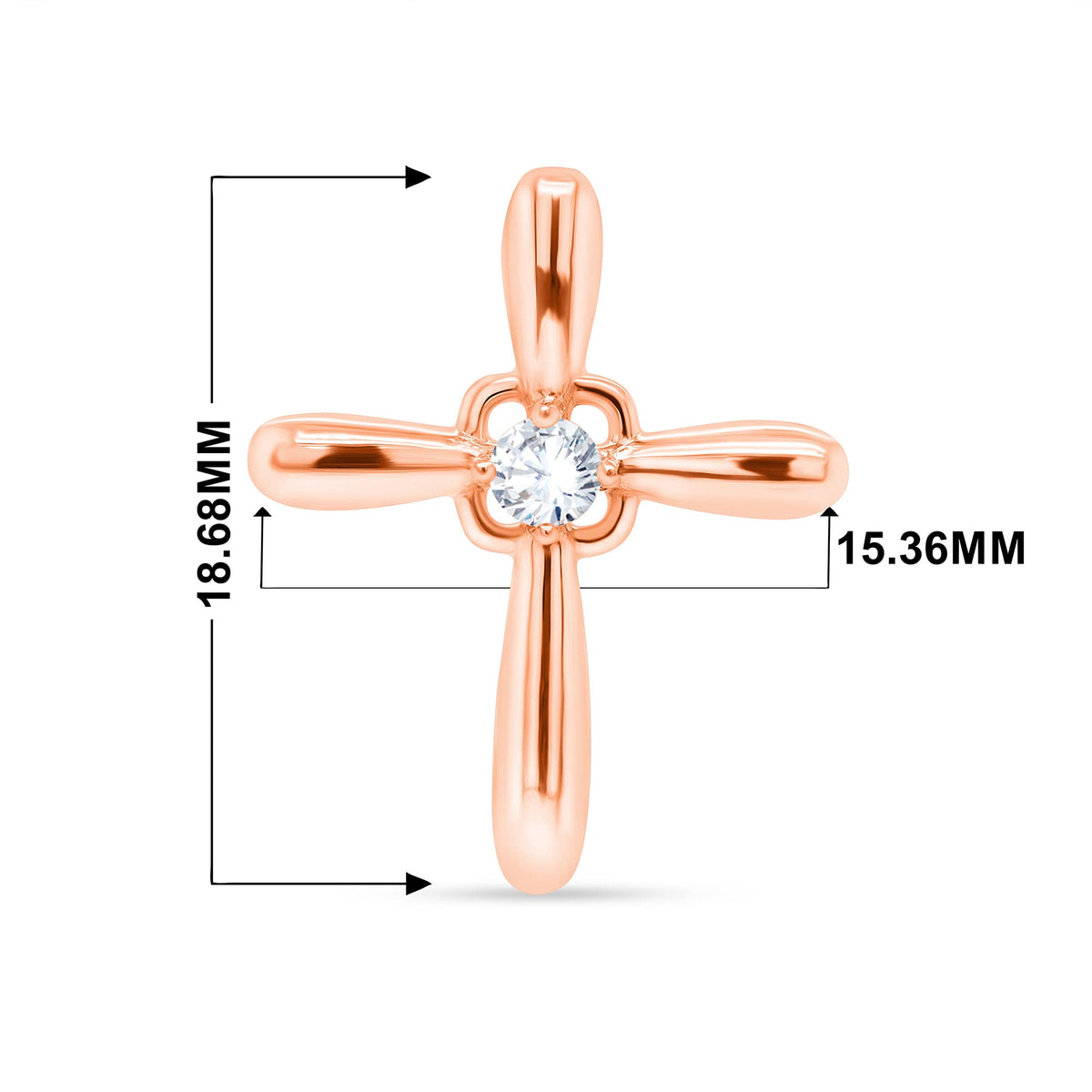 14K Rose Gold Diamond Cross Necklace Pendant, 18 Inch Chain A4872