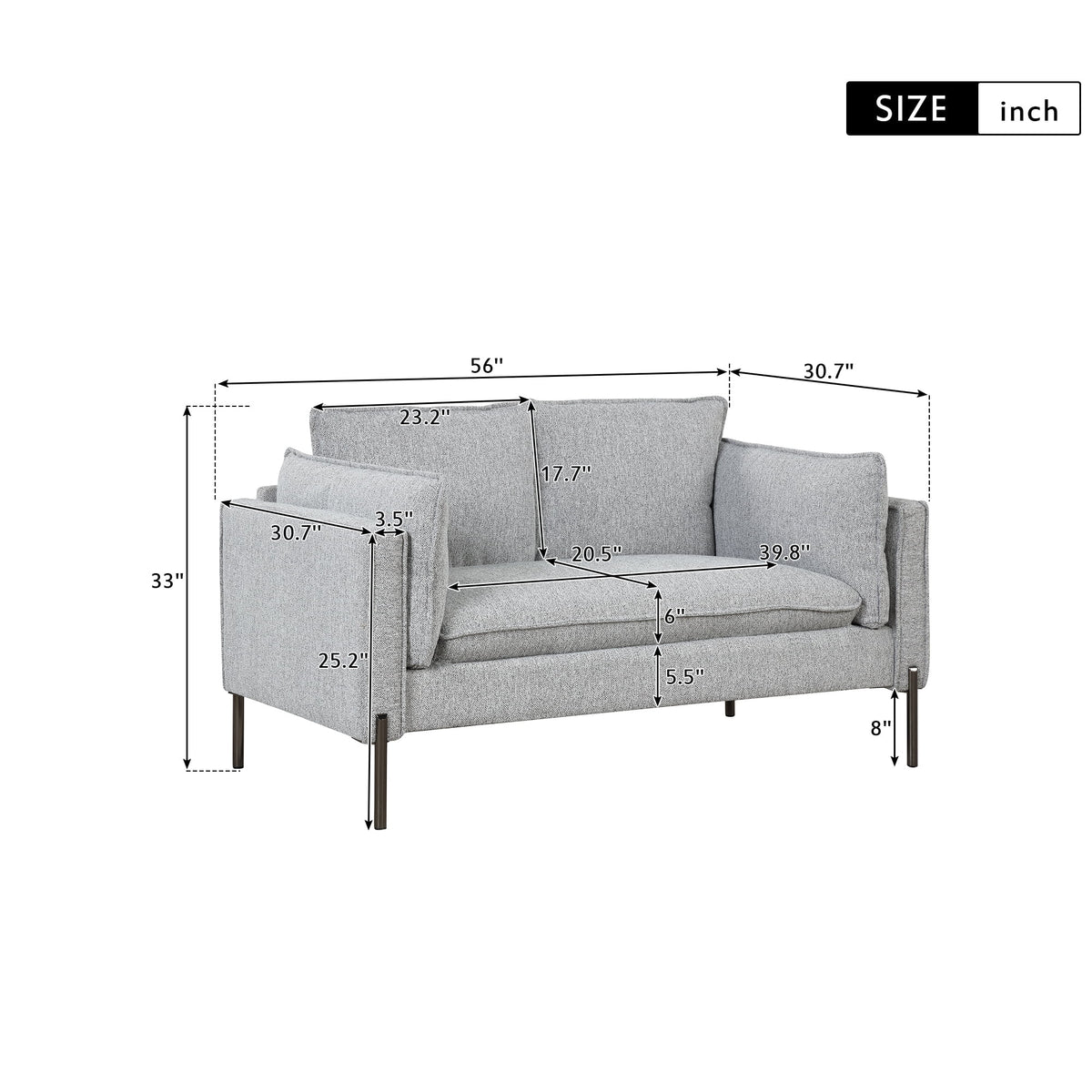 Linen Fabric Loveseat Couch Y15495