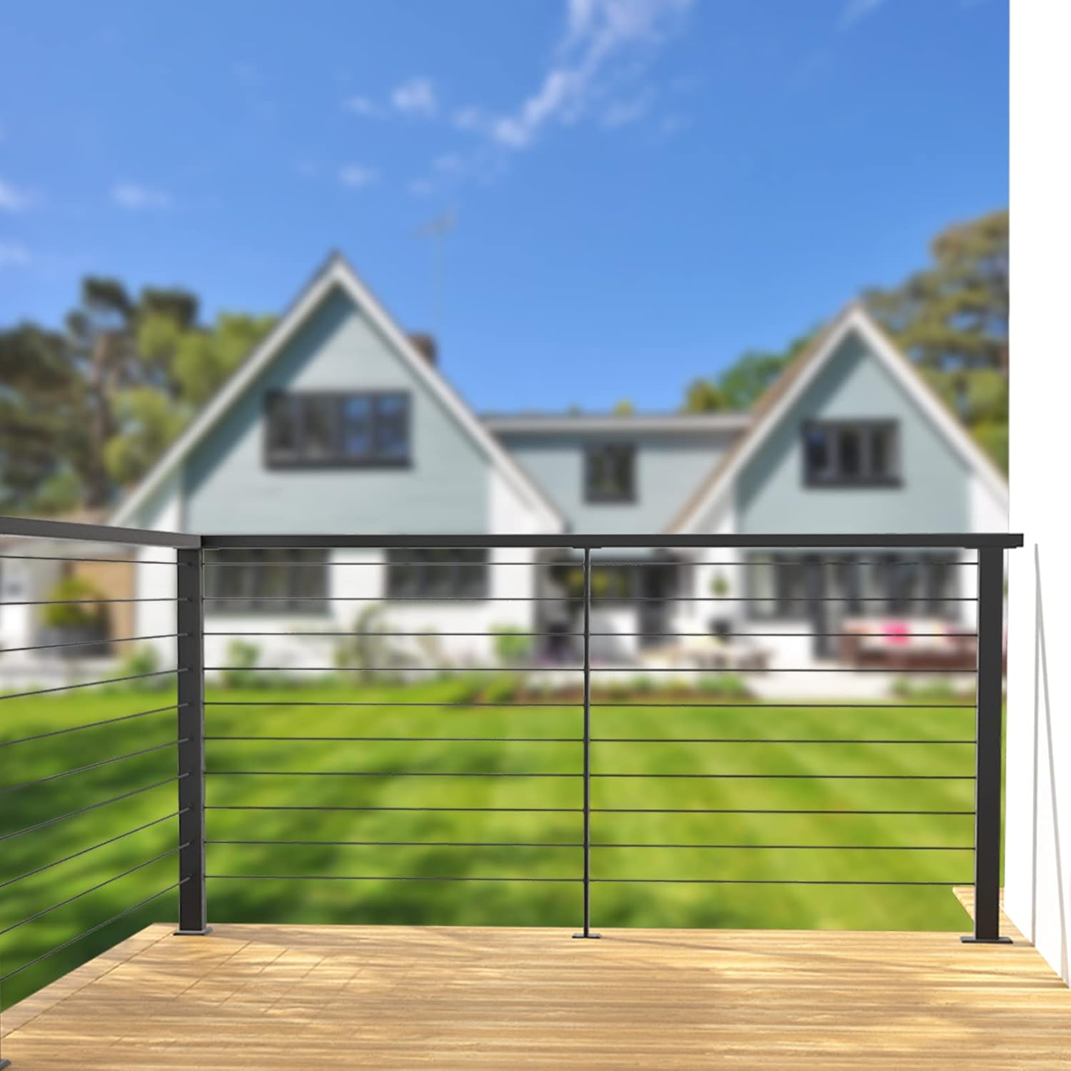 Black Square Pre-Drilled Cable Railing Corner Post J328