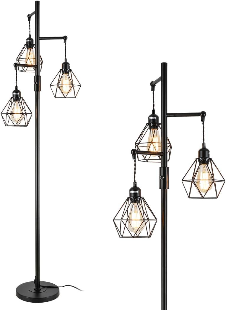 Industrial Floor Lamp with 3 Clear Glass, 64'' Classical Black S99487
