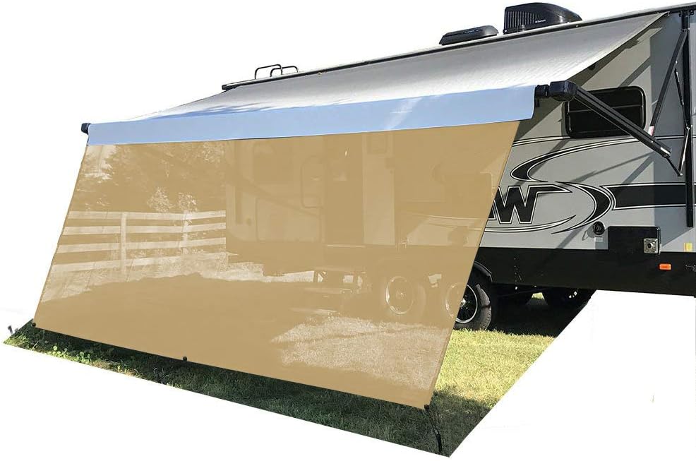 RV Awning Sun Shade Mesh Screen 6'X12'3'' Black UV Sunblock Kits Motorhome Trailer Canopy Shelter M858785