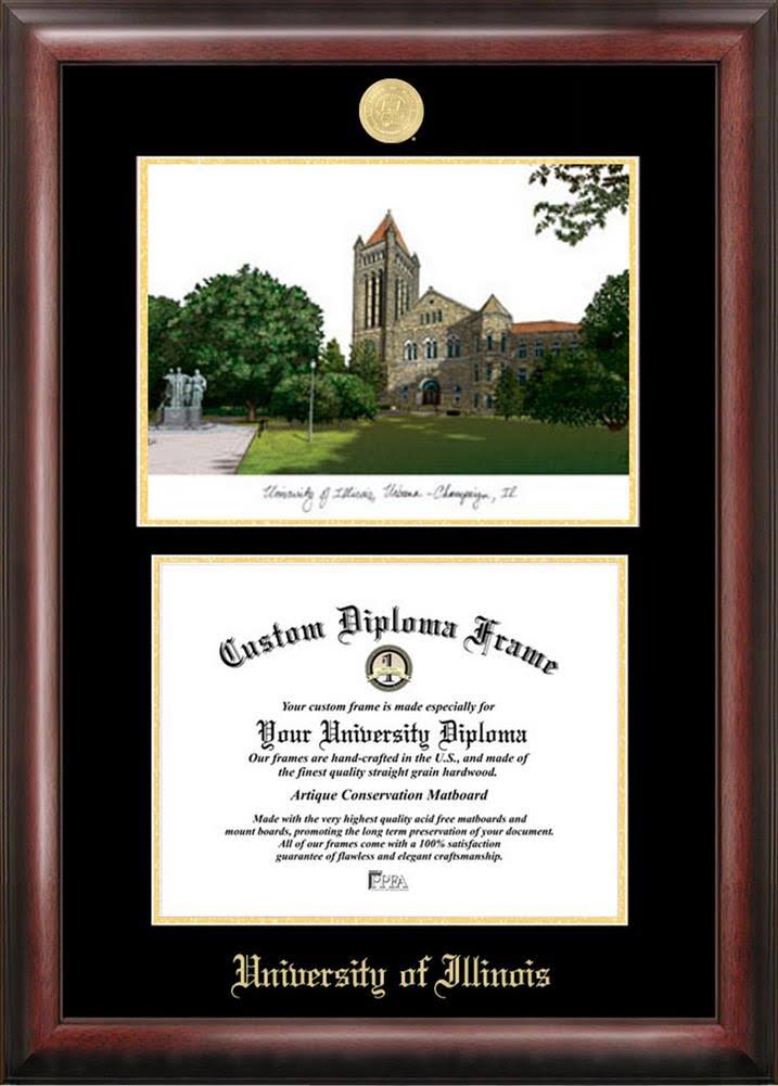 Gold Embossed Diploma Frame with Campus Images Lithograph H166