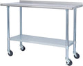 Stainless Steel 24 x 48 Inches Worktable with Backsplash, Adjustable Shelf and Caster Wheel R805