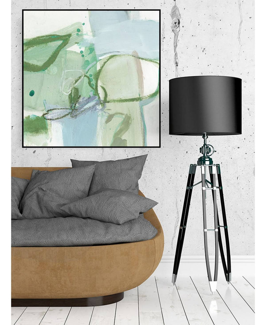 Olive Green Framed Canvas Art Block I96686