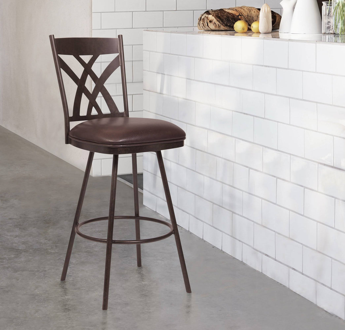 Matte Black Faux Leather Counter Height Barstool L807348