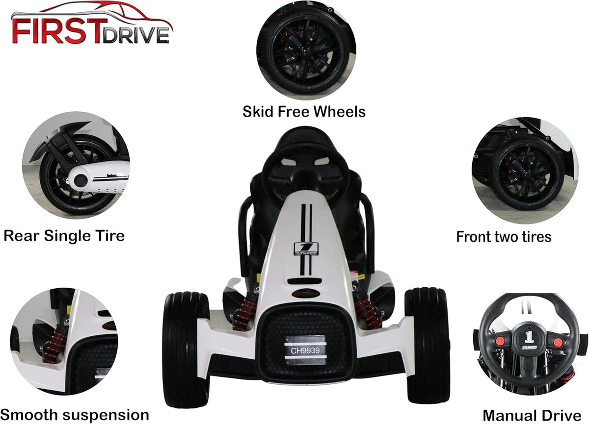 Kids Electric Go Kart 12V White Ride On Toy Car B96042