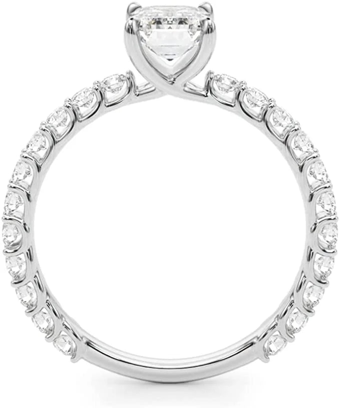 1.00 Carat Lab Grown Diamond Emerald Cut and Round Engagement Ring S2218