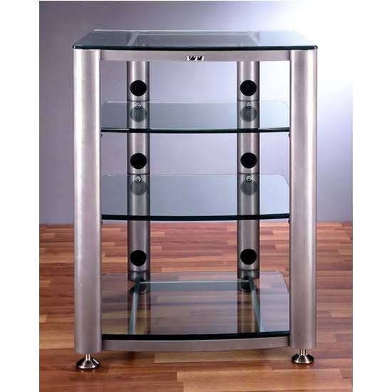 4 Shelf Glass Audio Cabinet Silver Frosted Y553