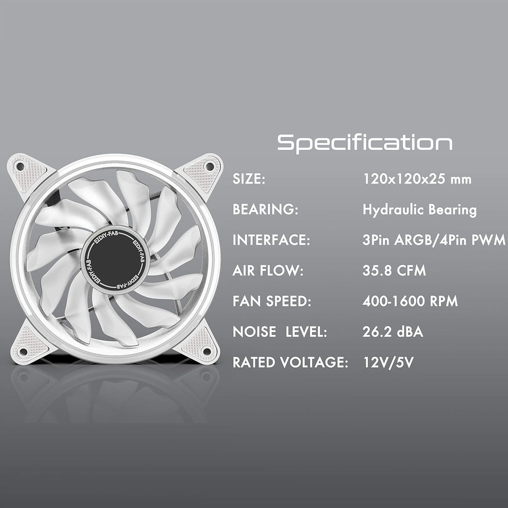 White 120mm RGB PWM Case Fan with Fan Hub, 5 Pack C24769