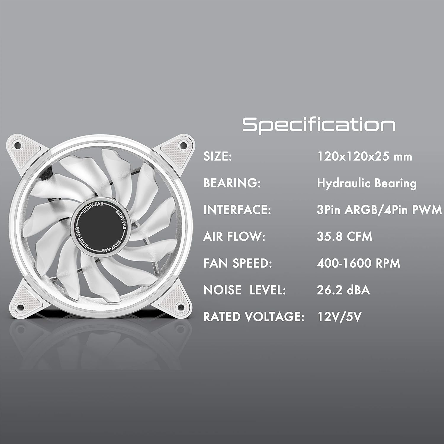 White 120mm RGB PWM Case Fan with Fan Hub, 5 Pack C24769