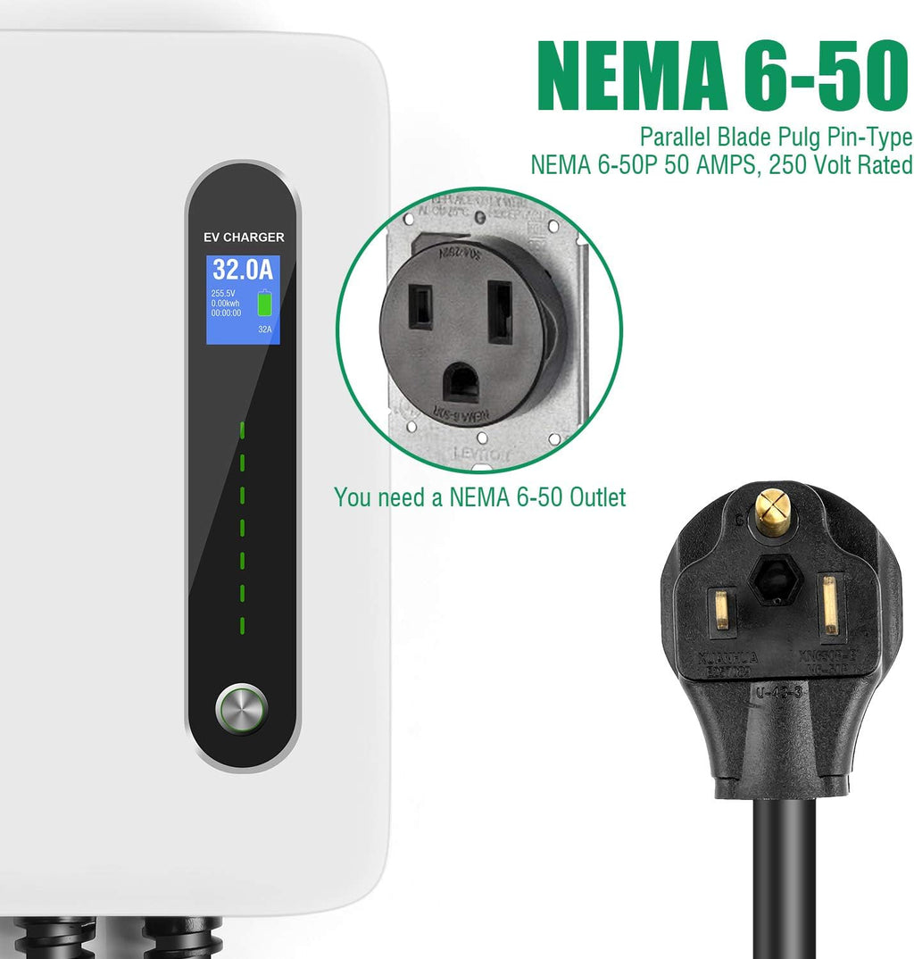 32A Level 2 EV Charger Station with 20ft Cable B65371