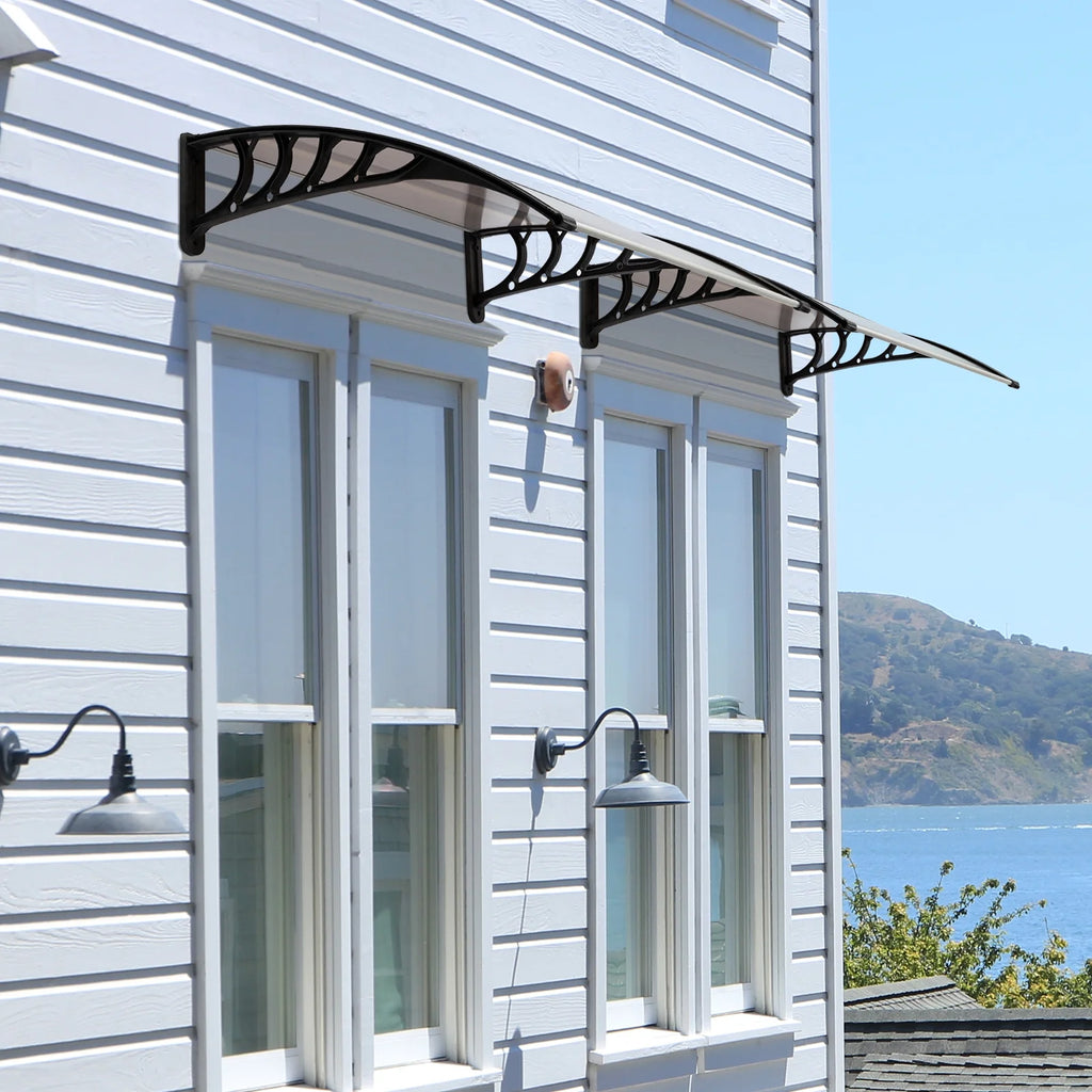 40"x40" Polycarbonate Door Canopy with Brown Board & Black Holder E4838