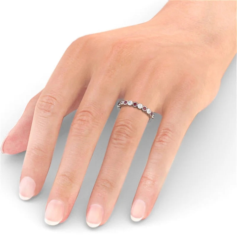 14K White Gold Eternity Band with Natural Diamond and Ruby E982