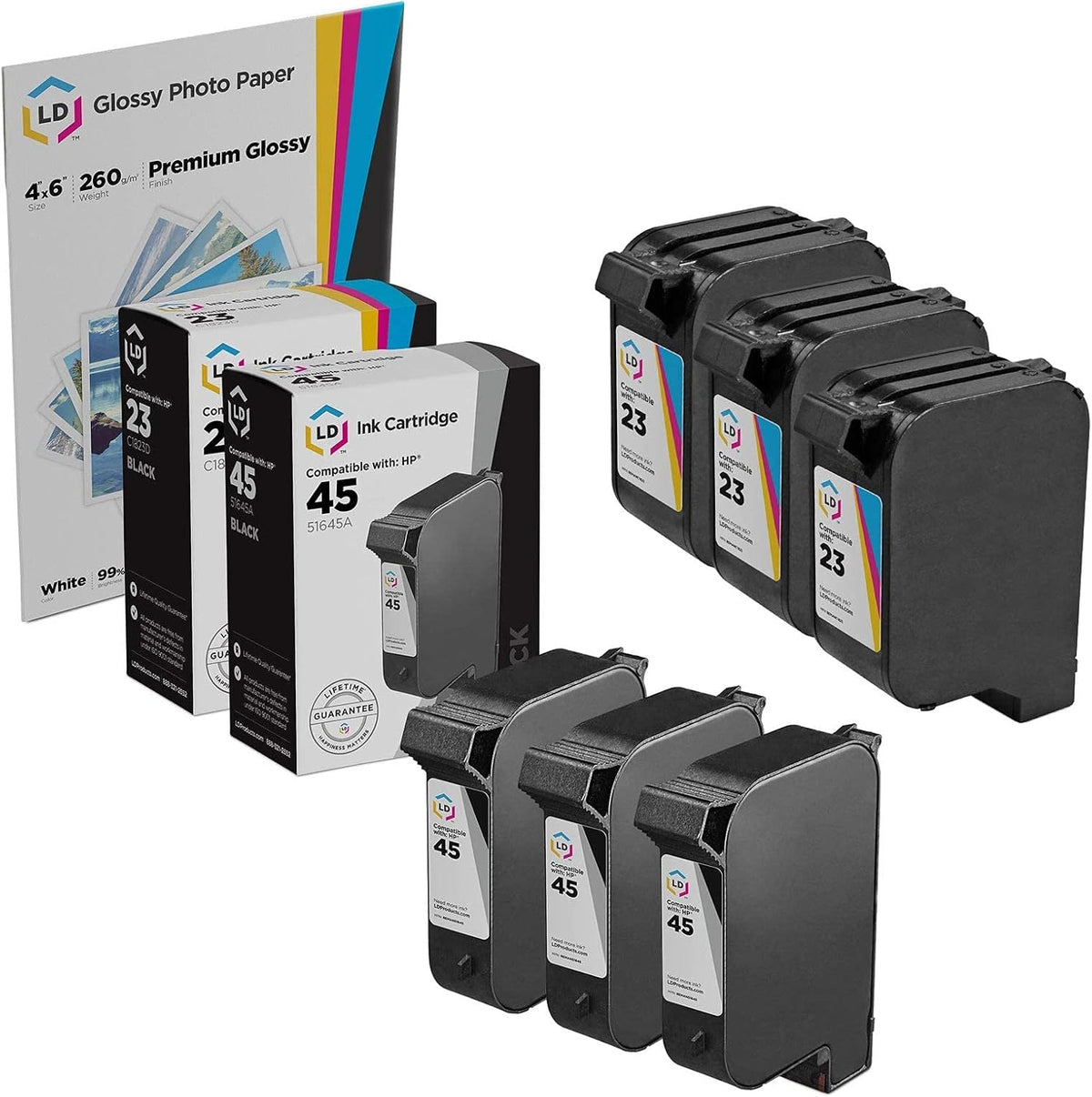 6-Pack Ink Cartridge Replacements for HP 45 & HP 23 G72056