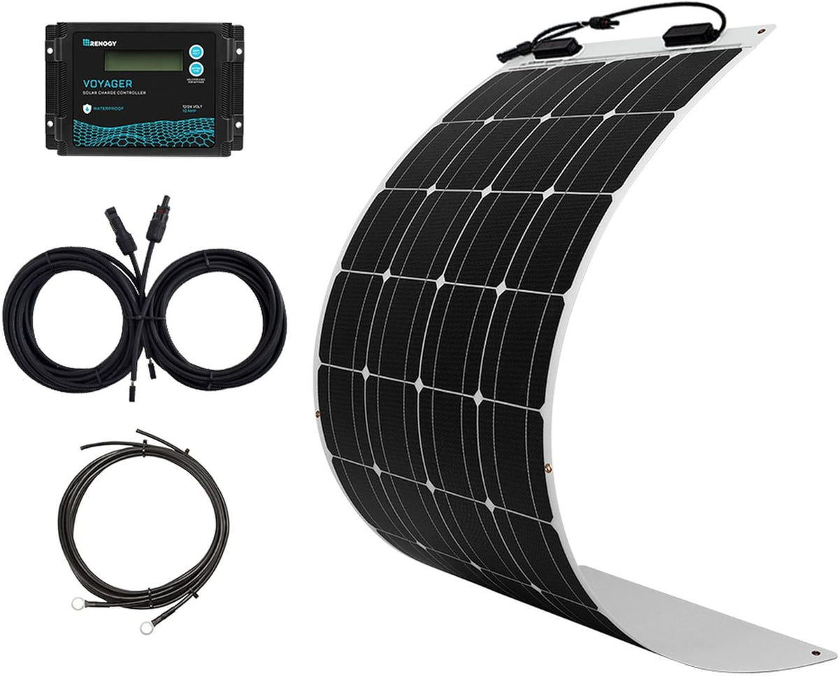100 Watt 12 Volt Flexible Solar Kit with 100W Monocrystalline Panel and 10A Waterproof PWM Controller Y586