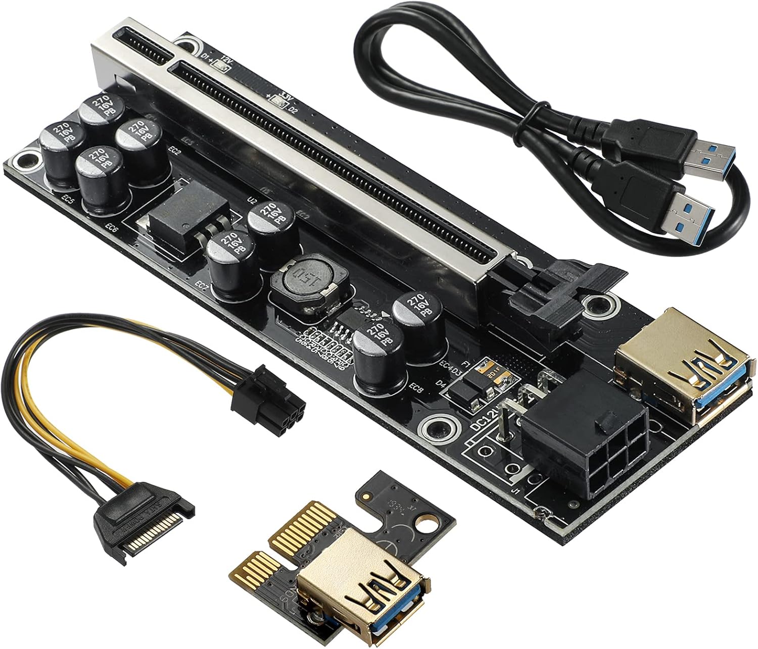 PCIE Riser 10 Solid Capacitors with RGB LED Light & 60cm USB 3.0 Extension Cable, Pack of 2 E261794