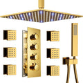 Polished Gold 12 Inch Brass Ceiling Mounted Thermostatic Rainfall Shower System Set B96161