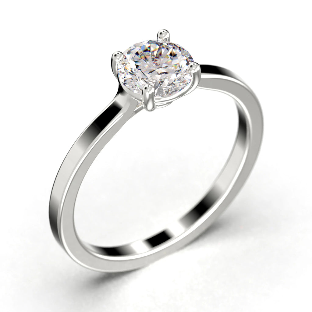 1.00 Carat Round Cut Moissanite Solitaire Engagement Ring in 925 Sterling Silver With 18k White Gold Plating E8773