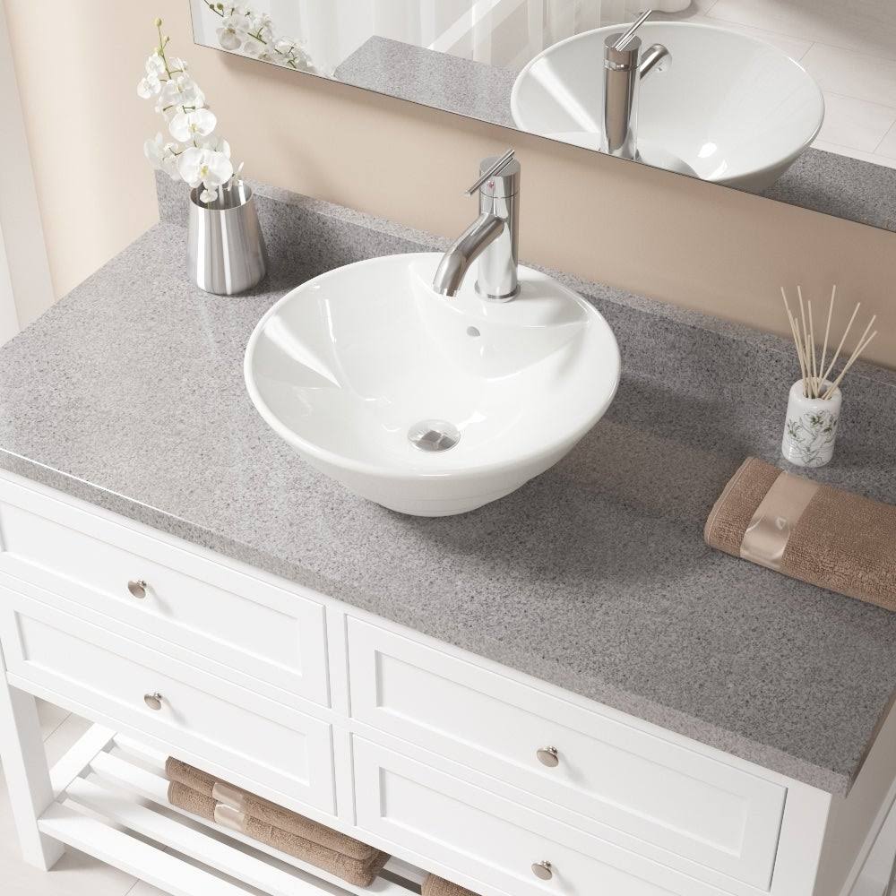 Vitreous China Circular Vessel Bathroom Sink with Faucet and Overflow B767