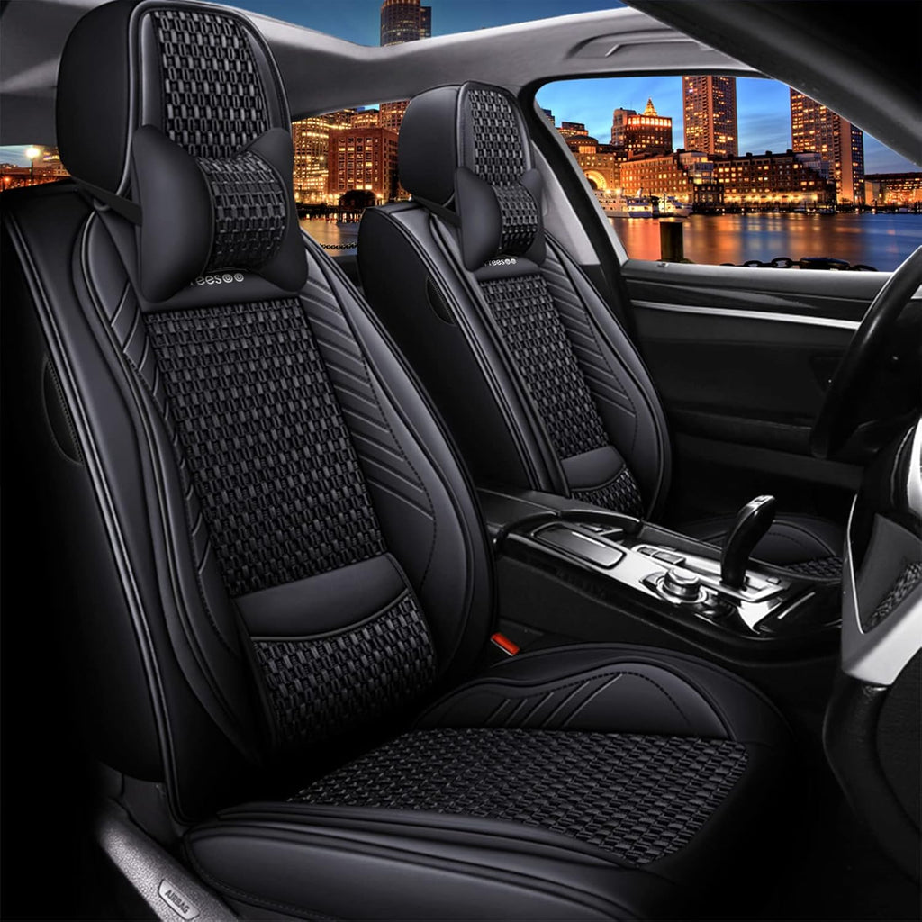 Black Red 9 Leather Car Seat Covers Full Set Q701943