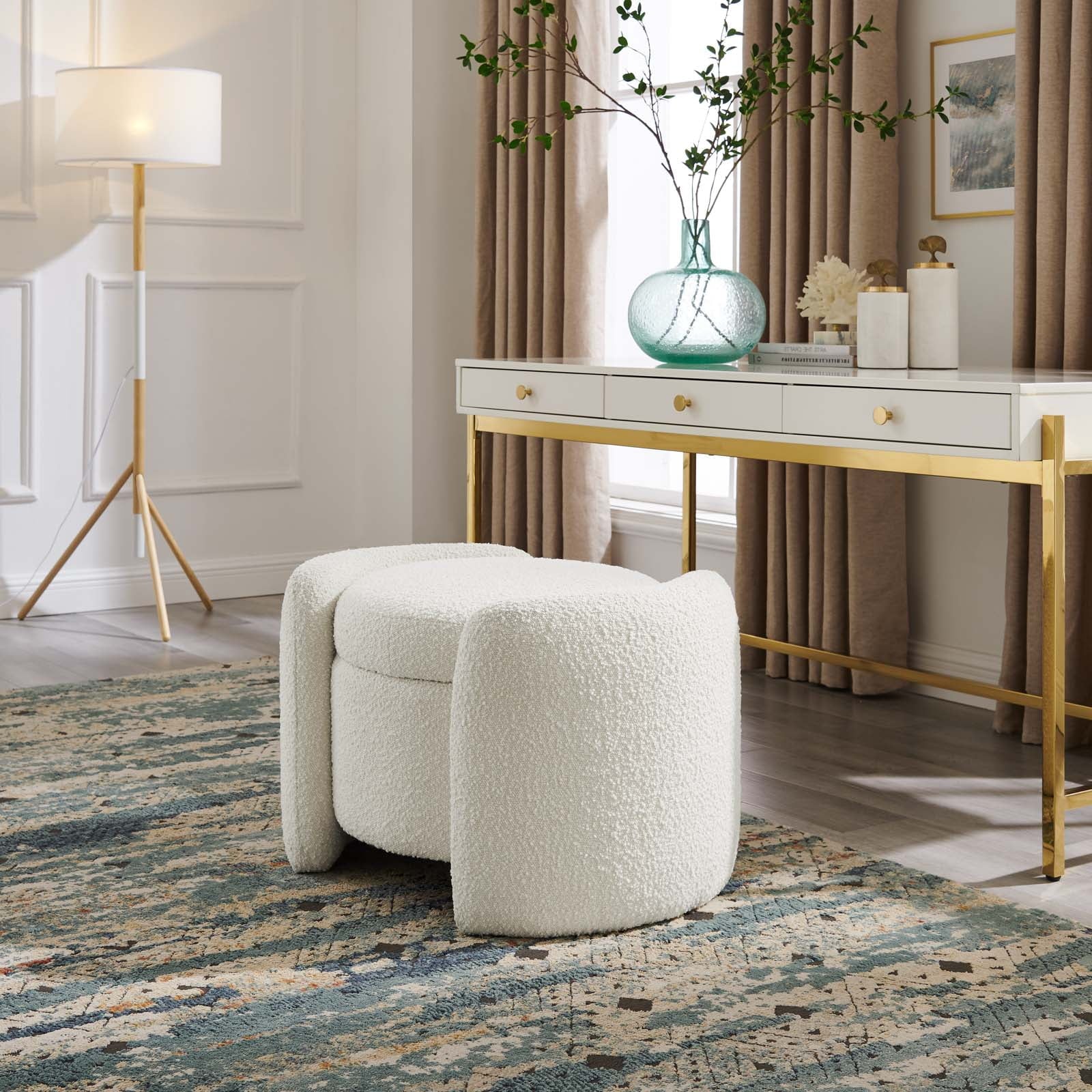 Ivory White Fabric Ottoman Accent Chair O66888