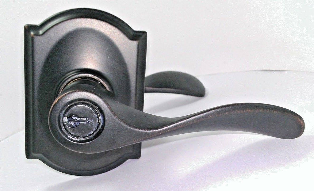 Champagne Camelot Rose Keyed Entry Lock with Latch and Strike, Aged Bronze Finish P9806