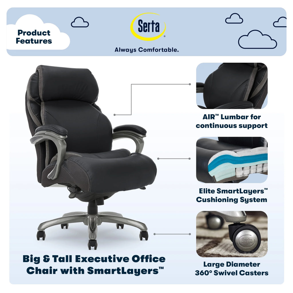 Bonded Leather Big & Tall Office Chair, Black C34911