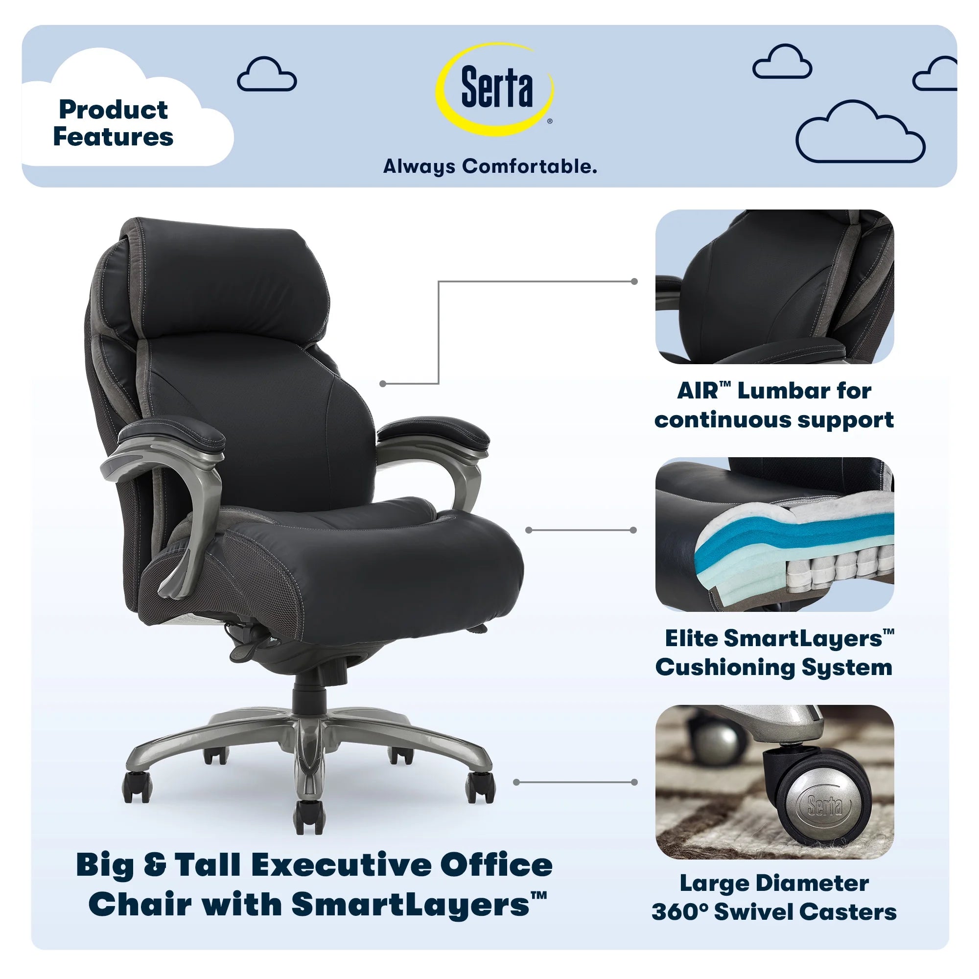 Bonded Leather Big & Tall Office Chair, Black C34911