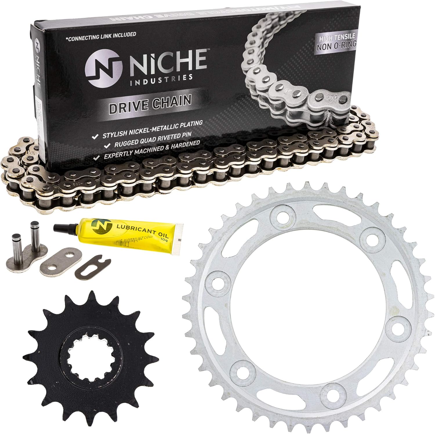 Drive Sprocket Chain Combo Front 16 Rear 42 Tooth 530HZ Standard 120 Links Pack of 2 Z410