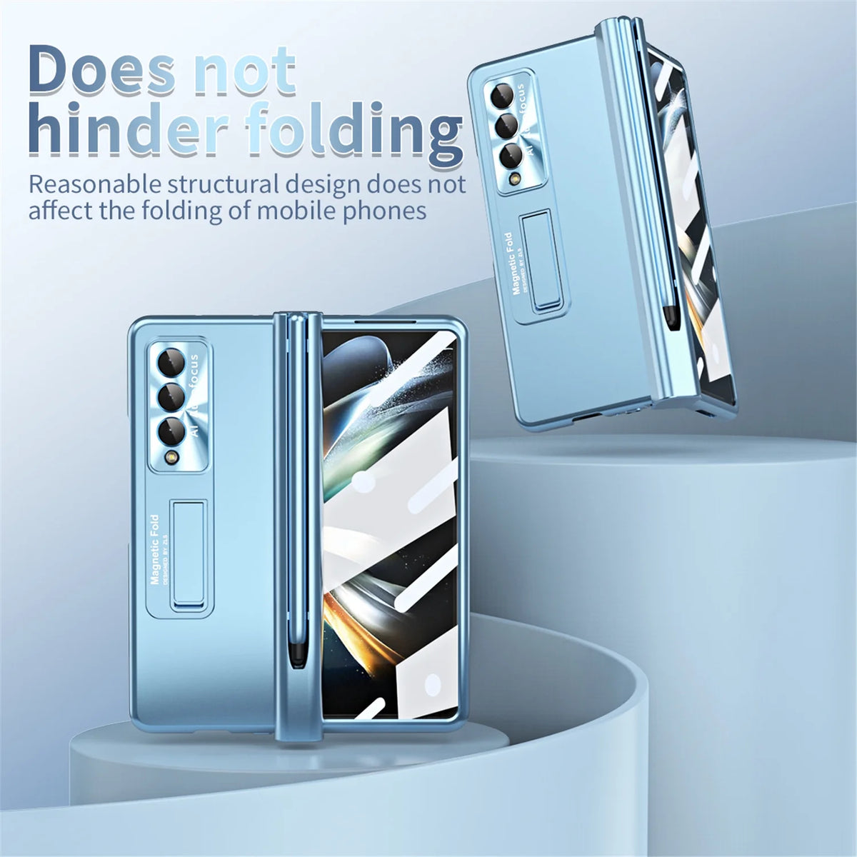 Blue Shockproof Plating Stand Case for Samsung Galaxy Z Fold 5 5G with S Pen Holder N31745