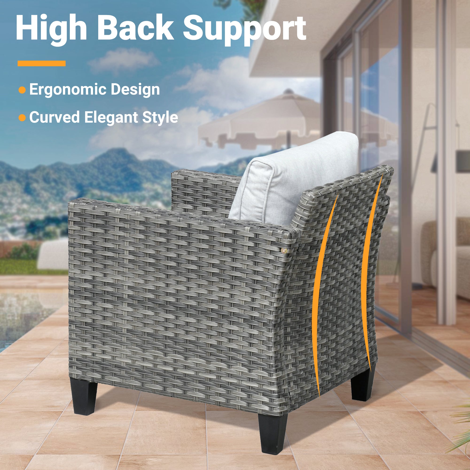 6 Pieces Outdoor Patio Furniture with Rectangle Fire Pit Table Wicker Set O258