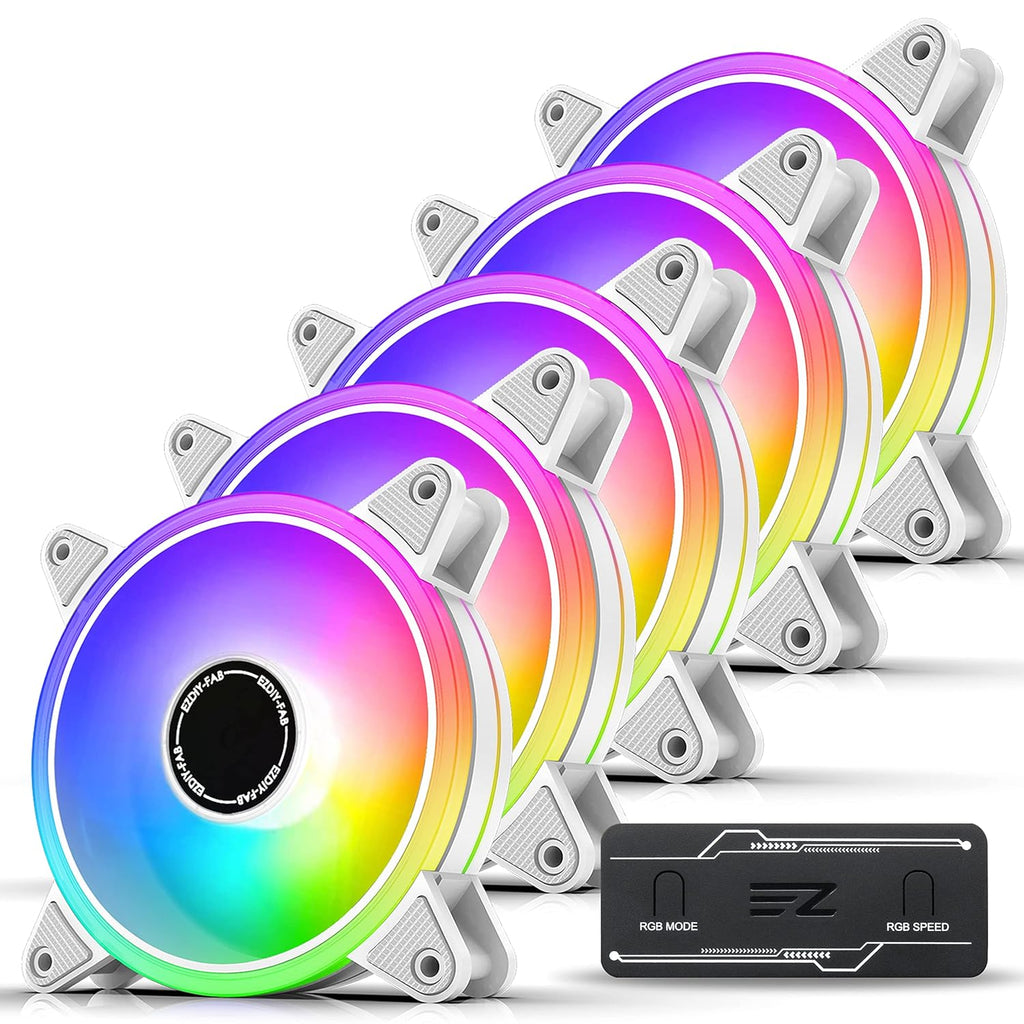 White 120mm RGB PWM Case Fan with Fan Hub, 5 Pack C24769