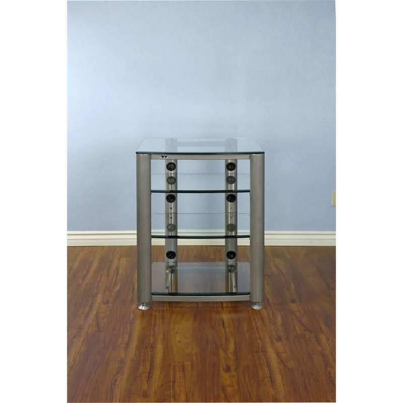 4 Shelf Glass Audio Cabinet Silver Frosted Y553